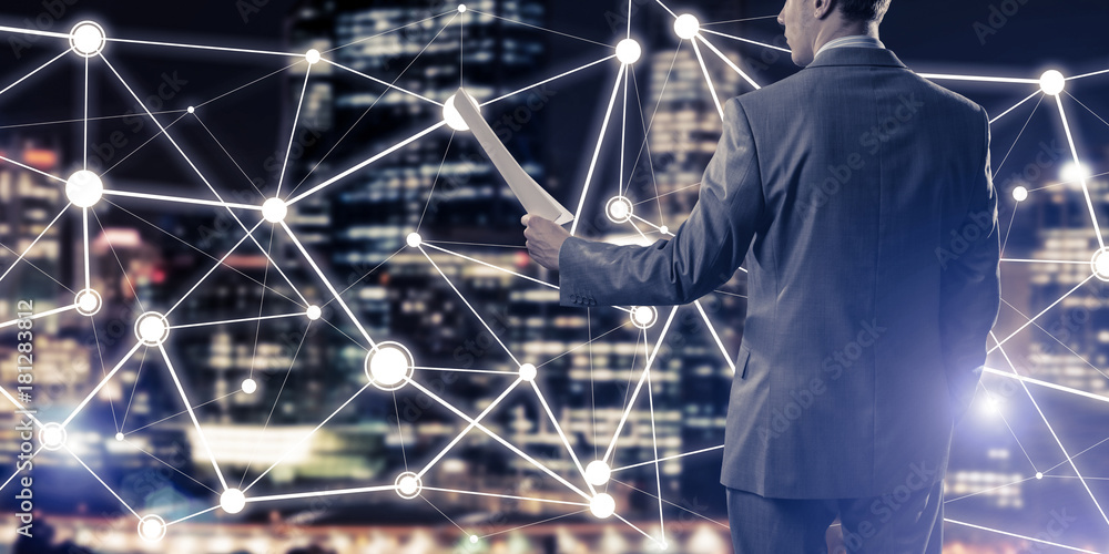 Poster concept of modern business networking that connect and cooperate