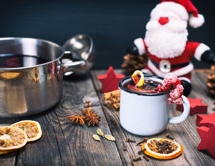 Mulled wine in an iron blue mug