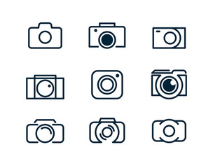 Set of linear camera icons. Logo of the photographer or camera. Linear style, minimalism