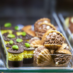 Handmade original candies with cream, chocolate, nuts