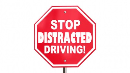 Stop Distracted Driving Sign No Texting 3d Animation