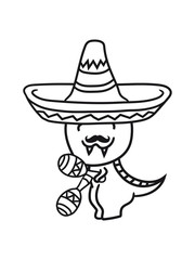 mustache schnurrbart mexikaner sombrero rasseln musik party südamerika t-rex rex böse fressen fleischfresser süß niedlich klein kinder groß comic cartoon dinosaurier saurier dino