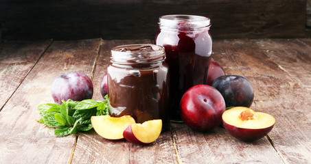 Fresh plu jam with toast or bread for breakfast