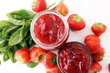 Fresh strawberry jam with toast or bread for breakfast