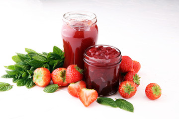 Fresh strawberry jam with toast or bread for breakfast