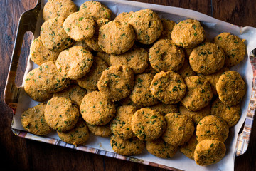 Raw Chickpeas Falafel on tray before cooking.