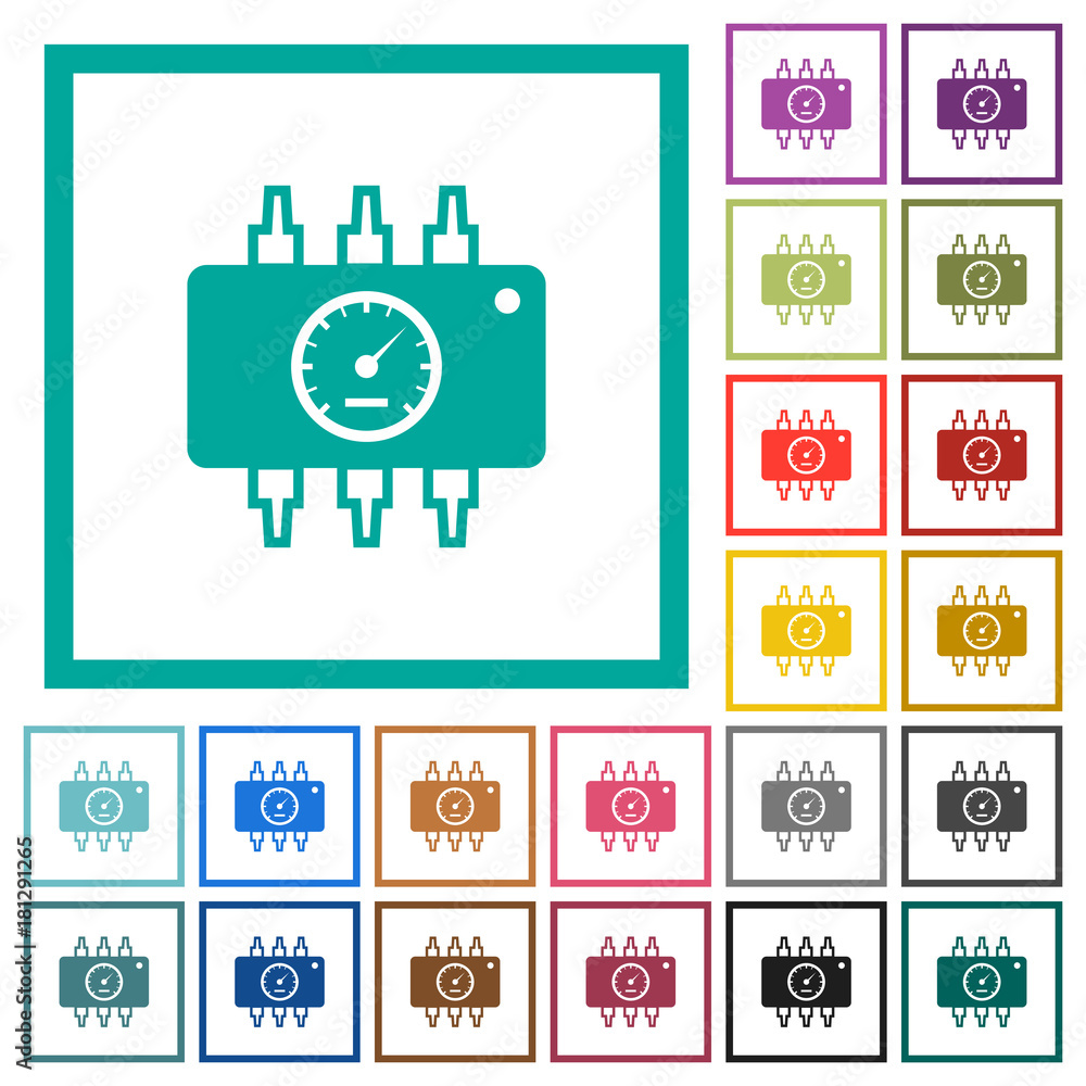 Poster hardware diagnostics flat color icons with quadrant frames
