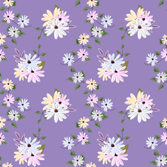 Fototapeta na wymiar Seamless floral pattern with cute meadow flowers.Vintage floral background for textile, cover, wallpaper, gift packaging, printing.Romantic design for calico, silk, home textiles.