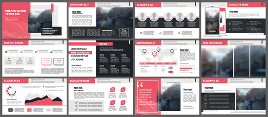 Red presentation templates elements on a white background. Vector infographics. Use in Presentation, flyer and leaflet, corporate report, marketing, advertising, annual report, banner. - obrazy, fototapety, plakaty