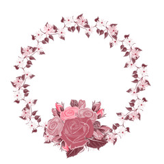 Vintage floral wreath with simple wildflowers and roses. Template for greeting cards, invitations, weddings, Valentine's Day, birthdays. Vector illustration drawn by hand. Isolated on white background