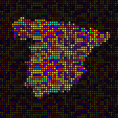 Abstract map of Spain, colorful pixels. Vector