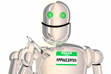 Obraz na płótnie Canvas Hello I Am Appreciated Name Tag Robot Recognition 3d Illustration