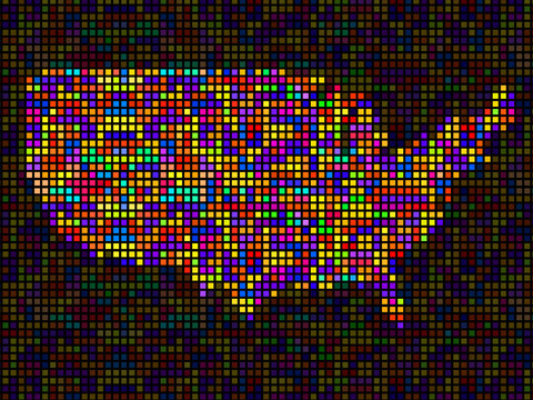 Abstract map of USA, colorful pixels. Vector