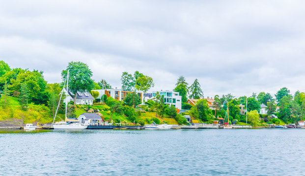 Houses stretched along bygdoy peninsula in Oslo, Norway