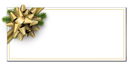 White Christmas banner with golden bow.