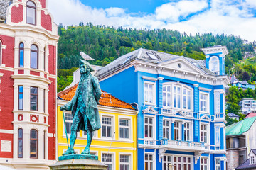 statue to Baron Ludvig Holberg in Bergen, Norway.