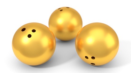golden bowling balls. 3d illustration