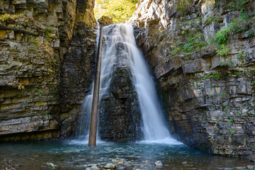 Bukhtivetskyi waterfall in Bukove on the Bukhtovets river. Ivano-Frankivska ..oblast, Ukraine.