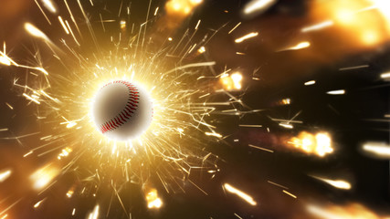 Baseball. Baseball ball. Baseball background with fiery sparks in action