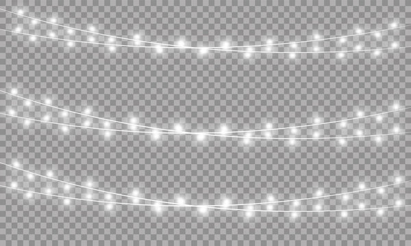 Glowing Christmas lights isolated realistic design elements. Garlands, Christmas decorations lights effects