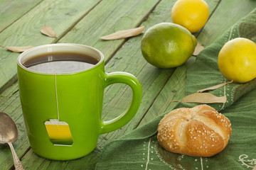 green tea cup over table