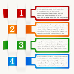 Vector infographics. Four steps, different colors. Frames of paper of different colors. 3D image