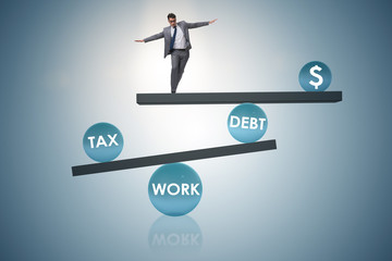 Businessman in debt and tax business concept