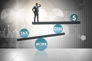 Businessman in debt and tax business concept