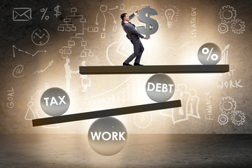 Businessman in debt and tax business concept