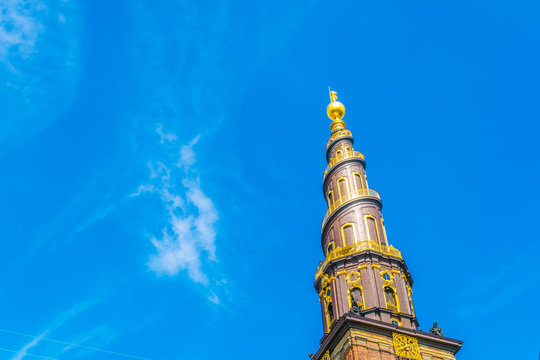 Spire of the church of our saviour in Copenhagen, Denmark.