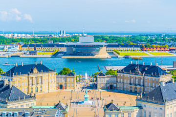 Aerial view of copenhagen including Amalienborg palace and  the copenhagen opera house, Denmark