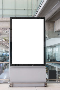 Blank billboard advertising panel in terminal airport, Mock up white, insert for text of customer. Space for texting in products or promotional at airport,train station,advertising public commercial.