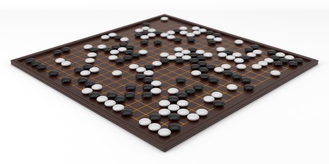 Traditional asian goban board and weiqi go game. 3d illustration