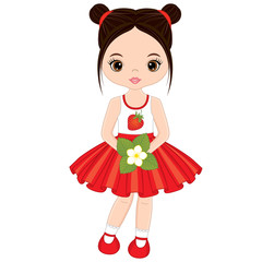 Vector Cute Little Girl with Strawberry Flower