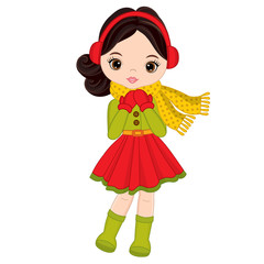 Vector Cute Little Girl with Headphones