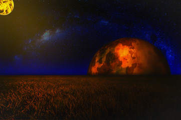 another world / A photo of a alien of another world with planets and a large star in the sky.