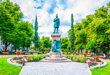 Statue of JL Runeberg, the national poet of Finland, at Esplanadi park avenue in Helsinki, Finland.
