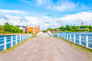 View of a bridge connecting island of the suomenlinna archipelago in Finland.