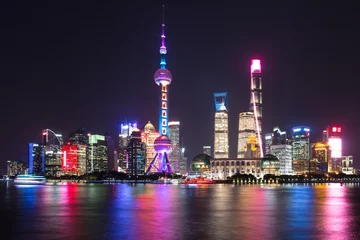 Lichtdoorlatende gordijnen Shanghai Shanghai Pudong-nachtscène