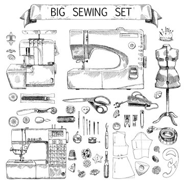 Hand Drawn Sketch big sewing Set