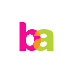Initial letter ba, overlapping transparent lowercase logo, modern magenta orange green colors