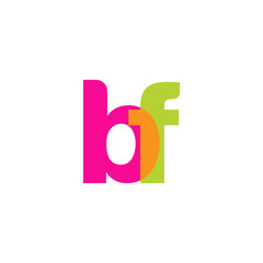 Initial letter bf, overlapping transparent lowercase logo, modern magenta orange green colors