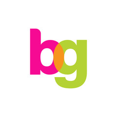 Initial letter bg, overlapping transparent lowercase logo, modern magenta orange green colors