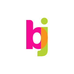 Initial letter bj, overlapping transparent lowercase logo, modern magenta orange green colors
