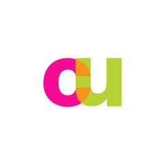 Initial letter cu, overlapping transparent lowercase logo, modern magenta orange green colors
