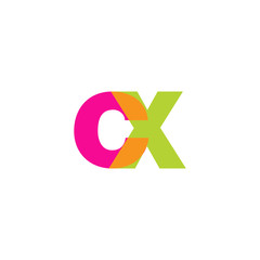 Initial letter cx, overlapping transparent lowercase logo, modern magenta orange green colors