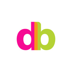 Initial letter db, overlapping transparent lowercase logo, modern magenta orange green colors