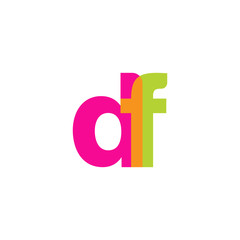 Initial letter df, overlapping transparent lowercase logo, modern magenta orange green colors