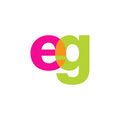 Initial letter eg, overlapping transparent lowercase logo, modern magenta orange green colors