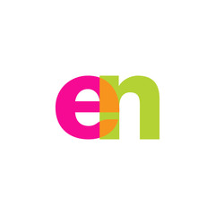 Initial letter en, overlapping transparent lowercase logo, modern magenta orange green colors